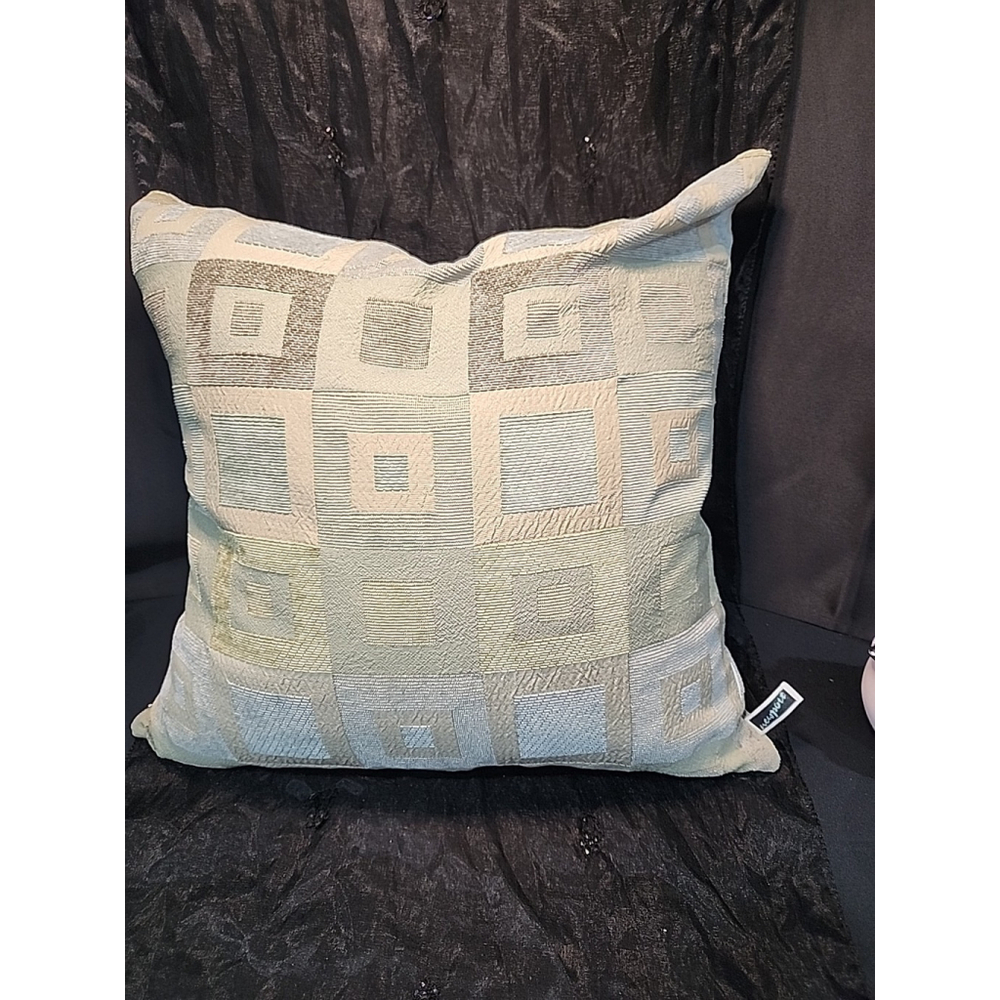Newport Geometric 18" X18" Bluegreen,Embossed, Featherfilled Throw Pillow, EUC